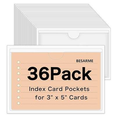 36 Pack 3" x 5" Adhesive Index Card Holders Clear PVC Label Holders | Top-loading label pockets, removable adhesive, clear PVC, for bins, shelves, totes, library and office use