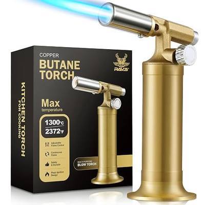 RAVS Copper Butane Torch Lighter, Refillable Kitchen Torch with Adjustable Flame, Creme Brulee Torch for Cooking, Baking, Welding, Unique Gifts for Men, Butane Gas Not Included