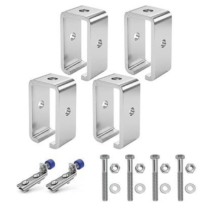 Channel Trolley Track Hanger Bracket for P1834-EG, 1-5/8" X 3-3/4" Intermediate Support Bracket for All 1-5/8" Channel Trolley Track,2 Limit Trolleys Included (Silver, Set of 4)