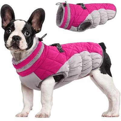 FUAMEY Dog Coat for Small Dogs, Fleece Dog Winter Jacket with Harness | Puppy Cold Weather Coats Reflective Pet Puffer Vest with Zipper Water-Resistant Warm Dogs Snowsuit Windproof Rose Pink S