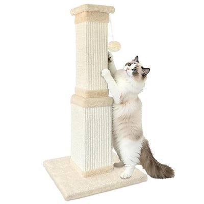 Cat Scratching Post for Indoor Cats, 32Inch Sisal Cat Scratcher, Beige | Wide Stable Base, Full-Body Stretching Cat Scratch Post, Heavy Duty Post for Cat Adults to Protect Furniture, Easy Assembly