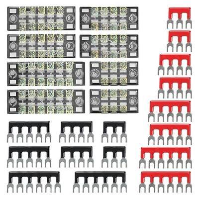 24Pcs (8 Sets) Terminal Block 3/4/5/6 Positions Dual Row 15A Screw Terminal Strip Blocks with Cover 600V 3/4/5/6 Position Pre-Insulated Terminal Barrier Strip(Black & Red)