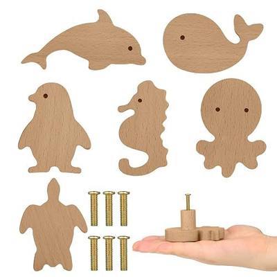 Qunclay 6 Sets Wooden Animal Dresser Knobs Decorative Nursery Wood Drawer Pulls with Screws Furniture Pulls Handles for Nursery Home Bedroom Kitchen Cabinets Hardware Cupboard (Sea Animal)