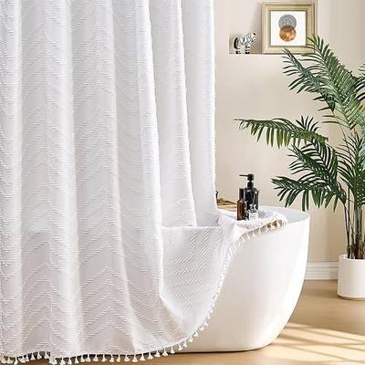 Siiluminisoy White Shower Curtain Fabric Boho Shower Curtain Cloth Textured Tufted Chevron Elegant Shower Curtains Waterproof for Bathroom 72" x 72"