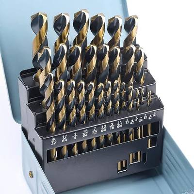 CaRoller 29Pcs Drill Bit Set,135 Degree Tip High Speed Steel | with Black and Gold Finish, Stainless Steel,Plastic and Wood with Metal Indexed Storage Case 1/16"-1/2"(29pcs Black and Gold)
