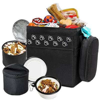 Dog Travel Bag - Airline Approved, 2 Food Containers, 2 Bowls, Treat Pouch & Accessories