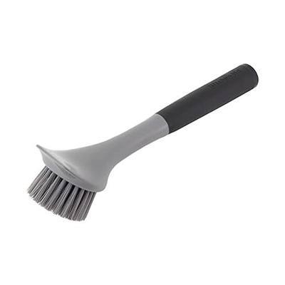 Kitchenaid Cast Iron Sink Brush to Preserve Seasoning on Cast Iron and Grills, Nylon Bristles and Soft Touch Handle for Optimal Control, Dishwasher Safe, Black and Gray