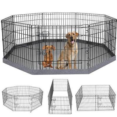 PETIME Foldable Metal Dog Exercise Pen/Pet Puppy Playpen Kennels Yard Fence Indoor/Outdoor 8 Panel 24" W x 24" H with Bottom Pad (with Bottom pad, 8 Panels 24" H)