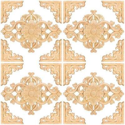 20 Pcs Wood Appliques and Onlays for Furniture Wooden Carved Onlay Appliques Decorative DIY Carving Decals for Wall Cupboard Door Bed Cabinet