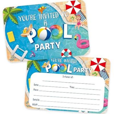 Pajean 30 Set Pool Party Invitations with Envelopes,Summer Birthday Party Supplies Invitations Cards for Boys Girls,Pool Invite Cards