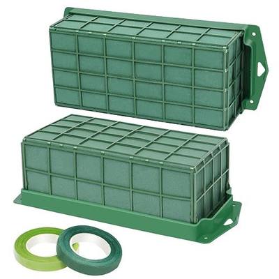 YOMUME Floral Foam Cage 2 Pieces, Flower Cage Holder with Foam for Fresh Flower Arrangement and Artificial Flowers, Dry and Wet Floral Foam Blocks for Table Wedding Decor