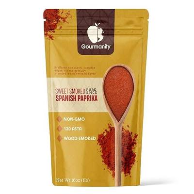 Gourmanity Sweet Smoked Paprika Powder, Premium Spanish Paprika Seasoning, Oak Wood Smoked for Adding Depth, Flavor and Color to Your Dishes, Pimenton Dulce Ahumado, Smoked Paprika Bulk 120 ASTA, 1lb