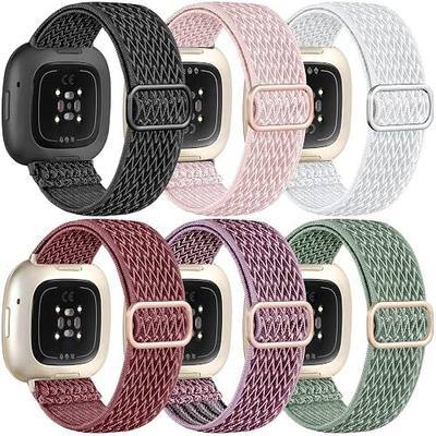 Ouwegaga Elastic Band Compatible with Fitbit Versa 4 Bands/Sense 2/Sense/Versa 3 Bands for Women Men, Adjustable Stretchy Nylon Solo Loop Sport Strap Compatible with Fitbit Smartwatch, 6 Packs