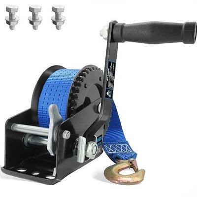 Boat Trailer Winch 1600LBS with 26ft Strap, 4:1 Gear Ratio Hand Crank Winch, 2-Way Ratchet Heavy Duty Steel Winch for Boat, Jet Ski, ATV, Trailer