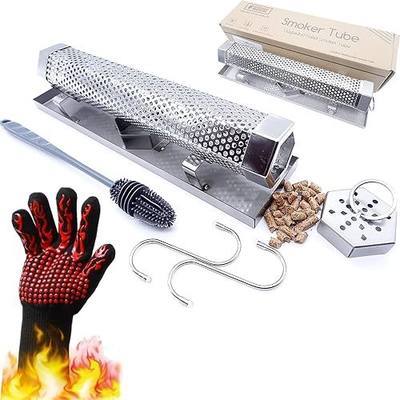 12'' Pellet Smoker Tube With a Stainless Steel Tray and Tube Cover | 5 Hours Billowing Smoke, Works with Any Grill or Smoker, smoke tube for pellet smoker, 12" Hexagonal Smoke tube Kit