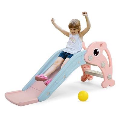 NYEEKOY 3 in 1 Toddler Slide, Indoor Slide for Toddlers 1-3 | Foldable Baby Slide and Kids Slide with Basketball Hoop and Ball, Indoor and Outdoor Playground for Kids
