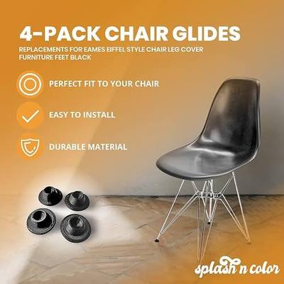 SplashNColor 4-Pack Chair Glides | Replacements for Eames Eiffel Style Chair Leg Cover Furniture Feet Black | Easy to Install | Made with Durable Material