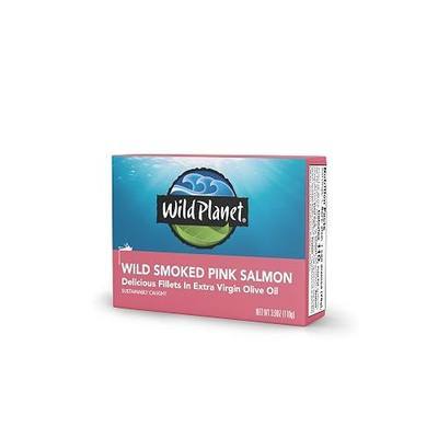 Wild Planet Smoked Pink Salmon Fillets in EVOO, 3.9 Oz Can, Pack of 1 | Sustainably Caught Canned Salmon in Extra Virgin Olive Oil. Non-GMO, Gluten Free, Kosher, Dairy Free, Keto & Paleo Friendly