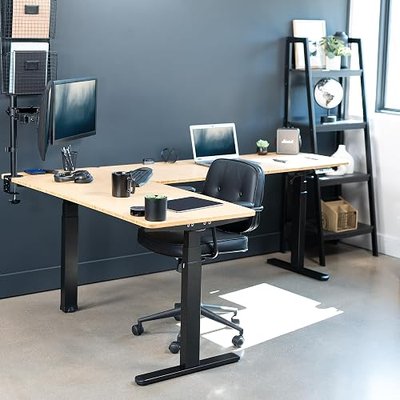VIVO Real Bamboo 83 x 60 in Corner Standing Desk, DESK-KIT-3E8BO