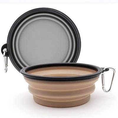 2-Pack Large Dog Travel Bowl, Collapsible Bowls for Dogs, Foldable Cat Water Bowl, Portable Pet Feeding Watering Traveling Dish (Cool Gray & Light Brown)