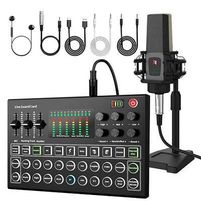 RHM M9 Podcast Equipment Bundle for TikTok/YouTube/PC/Smartphone | All-in-One Starter Kit, with Condenser Microphone & Tripod, Support Guitar or Bass Connection, 8H Battery, Portable