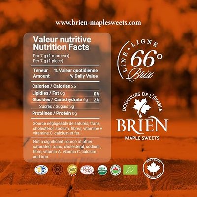 Brien Maple Soft Candy, Leaf Candy, Vegan Contains No Milk, Made With Grade A Pure Maple Syrup (12 Pieces, Pack of 1)
