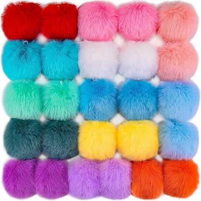 BQTQ 26 Pcs Faux Fur Pom Poms DIY Hat Pompoms with Elastic Loop (Rainbow) | Fluffy Faux Fur Pom Pom for Hat, Faux Rabbit Fur Rainbow Colors Pompom Balls for DIY Beanies Bag Accessories Gloves Keychain