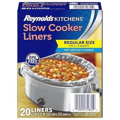 Reynolds Kitchens Bulk Slow Cooker Liners, 20 Count, Fits 3-8 Quart Round and Oval Slow Cookers, Regular Size, BPA-Free Nylon Blend Construction, Heat-Resistant Up to 400F, Prevents Stuck on Food