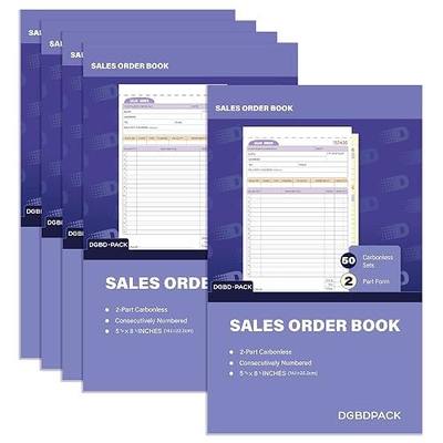 DGBDPACK Sales Order Book 5 Pack, 2 Part Carbonless Invoices, White/Canary, 5-9/16 x 8-3/4 Inches, Receipt Book 50 Units per Book