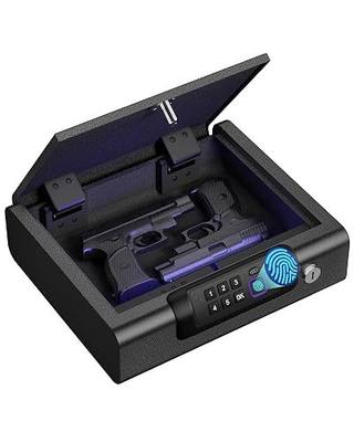 BILLCONCH Gun Safes Biometric Gun Safe Portable Pistol Safes Electronic Lock Box Key Access with LED Light Silent Mode Bedside Gun Safe for Pistols, Gun Lock Box for Nightstand