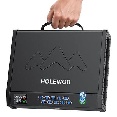 Handheld Portable Biometric Gun Safe for Handgun 3 Ways of Access | Fingerprint Pistol Safe Quick Access with LCD Temperature Humidity for Bedside, Travel, Car, Fit 2 Handguns