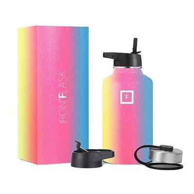 IRON °FLASK Camping & Hiking Hydration Flask with Straw, Wide Mouth Insulated Stainless Steel Sports Water Bottle - 64 oz Rainbow