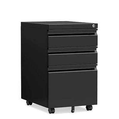 STANI 25" H 3 Drawer Mobile File Cabinet with Lock, Under Desk Metal Filing Cabinet, Locking Office Mobile Cabinet with Wheels, Letters/Legal/A4(Assembly Required Black)