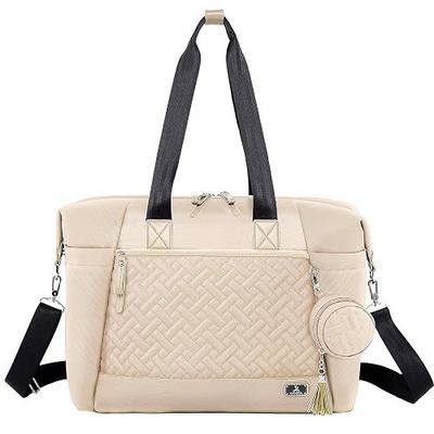 Dikaslon Diaper Bag Tote, Large Travel diaper tote for Mom and Dad, Multifunction baby tote bag for Boys and Girls with Pacifier Case and Changing Pad, White