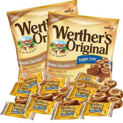 Werther's Original Caramel Chocolate Sugar Free Hard Candies, Pack of 2 | 2.35 Ounces Each, Rich Cocoa Flavor, Individually Wrapped, Gift Basket Filler, Office Snack, Sweet Treat