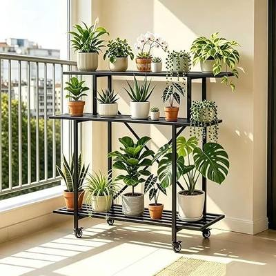 Zhongma 3 Tier Sturdy Plant Stand with Wheels, Heavy Duty Plant Holder for Home Indoor and Outdoor, L35.43 xW17.32 x H41.73 inch