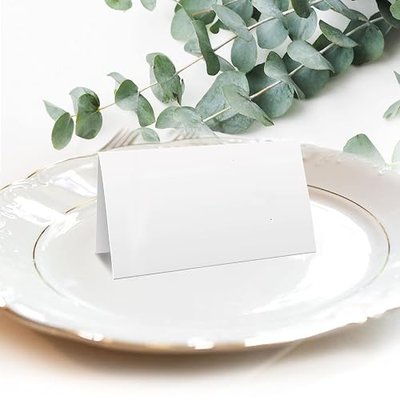 2 x 3,5"Plain White Folding Tent Cards (Set of 100) - 4x3,5"Folds to 2x3,5"Simple Blank Card Stock for Writing, Stamping, Drawing-Make Your Own Note, Thank You Cards, Seating Place Cards for Weddings