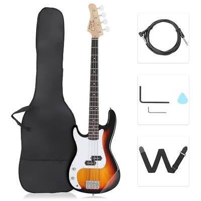 GLARRY Left Hand Full Size Electric Bass Guitar for Beginner 4 String with Cable, Strap, Bag and Accessories (Sunset)