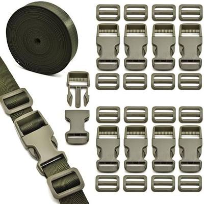 1 inch Buckles Straps Set with 10 Yards Nylon Webbing, 10 pcs Quick Side Release Plastic Buckle, 20 pcs Tri-glide Slide Clip for Luggage and Backpack Replacement (Army Green)