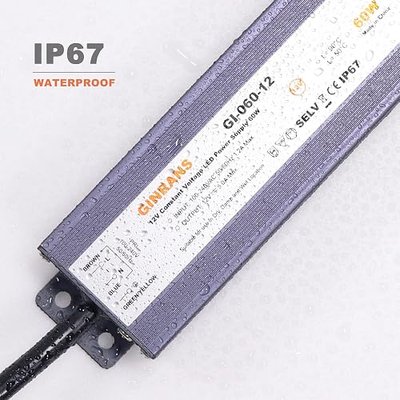 60W IP67 Waterproof Constant Voltage LED Driver Power Supply Transformer, 100-240V AC Universal Input with Plug, Output 12V DC 5A Max. for Outdoor LED Lighting