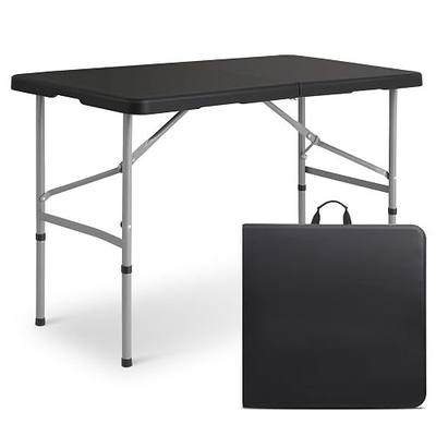 MoNiBloom 4Ft Folding Card Table, Picnic Cookout Table w/Handle, Black | Outdoor Foldable Small Portable Plastic Dining Picnic Cookout Table w/Handle, Black