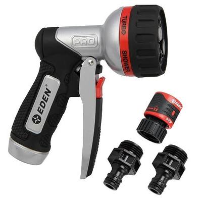 Eden PRO 94833 Metal Front Trigger 6-Pattern Turbo Nozzle | Heavy-Duty Hose Sprayer for Garden, Lawn, Plants, Outdoor Cleaning, Durable Aluminum Core, Quick Connect Set Bundle