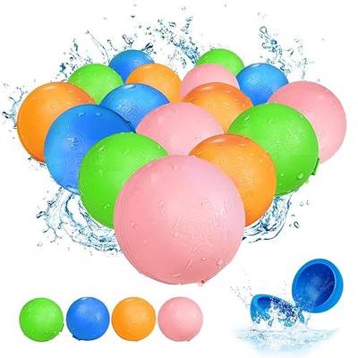 Reusable Water Balloons:16 Pack Refillable Water Bomb Splash Balls Self Sealing Quick Fill - Latex-Free Silicone Water Toys for Kids Adults - Water Games Outside Beach Pool Party