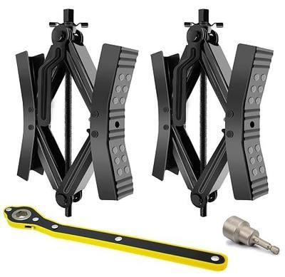 PAFOWO 2Pcs RV Wheel Chock Stabilizer | X-Shaped Heavy Duty Tire Lock for Travel Trailer, Camper & Motor Home | Includes Ratchet Wrench