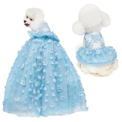 Dog Lace Gold Glitter Dress Princess Tutu Skirt for Small and Medium Girl Dogs Pet Birthday Wedding Bride Party Photography Christmas Halloween (Blue,Large)