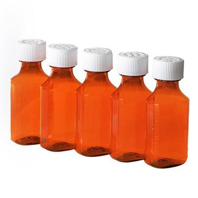 Vakly Amber Prescription Bottles 2 oz (5 Pack) – Plastic Liquid Medicine Containers with Child-Resistant Caps, Oval Pharmacy Dispensing for Medication & Light-Sensitive Liquids