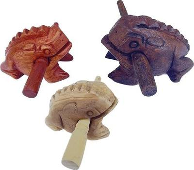 Wooden Frog Guiro Instrument Set of 3 – Handmade Wooden Frog Scraper Percussion Instrument, Music Class & Gift (Dark Brown/Brown/Natural Colors)