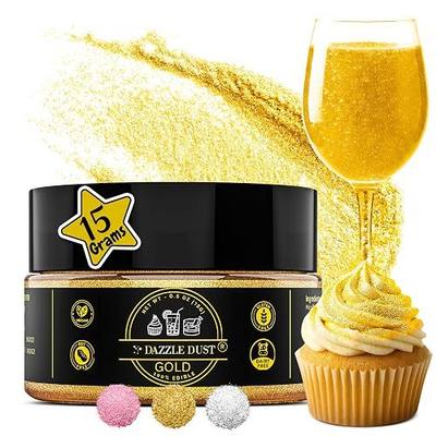 Dazzle Dust Edible Glitter Powder Decorations, 15g (Large Size), Gold | Sprinkles for Cake Decorating, Cocktails, Drinks, Cookie, Icing, Dessert Decorating Luster, Food-Grade, Vegan, Gluten Free