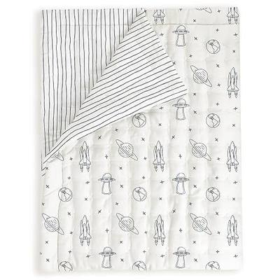 MakeMake Organics Organic Twin Comforter GOTS Certified Organic Kids Blanket Cotton Infill Tufted - Reversible Ultra Soft Breathable Boys Girls (68"x88", Astronaut + Blue Pebble)