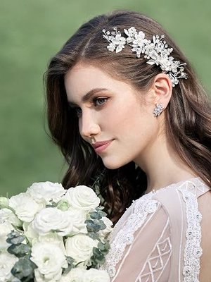 SWEETV Wedding Hair Clip Comb Handmade Bridal Hair Accessories for Women Wedding Hair piece,Silver